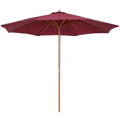 Outsunny 3(m) Garden Parasol, Pulley Operated Patio Umbrella, Wooden Table Market Umbrella with Rope Pulley Mechanism and 8 Ribs, Wine Red - 1