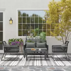 Outsunny 4 Pieces Rattan Garden Furniture Set - Charcoal Grey - 8