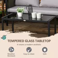 Outsunny 4 Piece Metal Garden Furniture Set with Tempered Glass Coffee Table, Texteline Pocket, Outdoor Set Loveseat Single Armchairs with Padded Cushions, Light Grey - 5