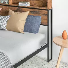 HOMCOM Industrial Double Bed Frame with Storage Headboard & Under-Bed Space – Robust Steel Base, 4.8 ft Double Bed, Rustic Brown - 9