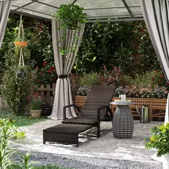 Outsunny Reclining Rattan Lounger, with Extending Footrest - Brown - 8