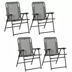 Outsunny  Pieces Patio Folding Chair Set, Outdoor Portable Loungers for Camping Pool Beach Deck, Lawn Chairs with Armrest Steel Frame, Mixed Grey - 1