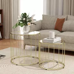 HOMCOM Elliptical Cut-Out Nesting Tables - Gold-Tone - 2