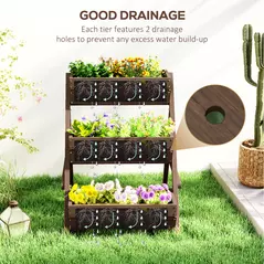 Outsunny 3 Tier Raised Garden Bed Wooden Elevated Planter Box Kit, 66L for Flower, Vegetable, Herb, 65x75x78cm, Tan - 5