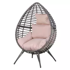 Outsunny Garden Egg Chair, Teardrop Outdoor PE Rattan Chair with Full-body Soft Padded Cushion, Grey - 1