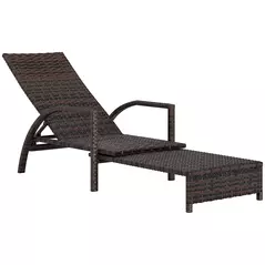 Outsunny Reclining Rattan Lounger, with Extending Footrest - Brown - 1