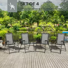 Outsunny  Pieces Patio Folding Chair Set, Outdoor Portable Loungers for Camping Pool Beach Deck, Lawn Chairs with Armrest Steel Frame, Mixed Grey - 4