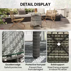 Outsunny Wicker Garden Rattan Table, Patio Furniture Outdoor Coffee Table with Umbrella Hole and Tempered Glass Top, Grey - 7
