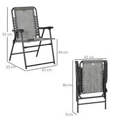 Outsunny  Pieces Patio Folding Chair Set, Outdoor Portable Loungers for Camping Pool Beach Deck, Lawn Chairs with Armrest Steel Frame, Mixed Grey - 3