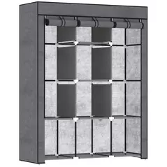 HOMCOM Fabric Wardrobe, with Rails and Shelves - Dark Grey - 1