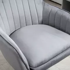 HOMCOM Office Chair, Swivel Desk Chair, Velvet-Feel Fabric Vanity Chair with Adjustable Height and Rolling Wheels for Home Work Study, Grey - 8