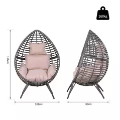 Outsunny Garden Egg Chair, Teardrop Outdoor PE Rattan Chair with Full-body Soft Padded Cushion, Grey - 3