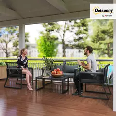Outsunny 4 Pieces Rattan Garden Furniture Set - Charcoal Grey - 2