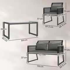 Outsunny 4 Pieces Rattan Garden Furniture Set - Charcoal Grey - 3