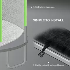 SPORTNOW 10ft Trampoline Net Replacement with 6 Plastic Pole Covers, Weather-Resistant Trampoline Netting Replacement with Zipped Entrance, Poles Not Included, Green - 6