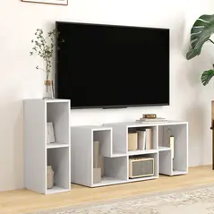 HOMCOM Three-Block Modular TV Stand - White Wood-Effect - 2