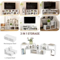 HOMCOM Three-Block Modular TV Stand - White Wood-Effect - 5