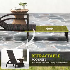 Outsunny Reclining Rattan Lounger, with Extending Footrest - Brown - 5