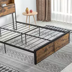 HOMCOM Industrial Double Bed Frame with Storage Headboard & Under-Bed Space – Robust Steel Base, 4.8 ft Double Bed, Rustic Brown - 8