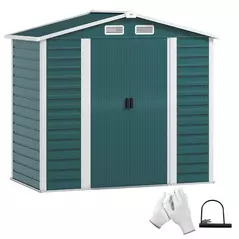 Outsunny 7 x 4ft Garden Shed, Easy to Assemble, Upgraded Galvanised Steel Frame with Foundation Kit, Double Doors with Lock, Outdoor Metal Shed with Vents and Gloves, Garden Storage Shed, Green - 1