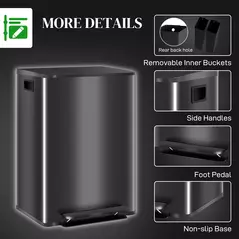 HOMCOM 60L Dual Compartment Stainless Steel Bin, with Deodoriser Holders - Black - 7