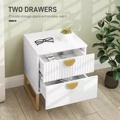 HOMCOM Elegant Two-Drawer Bedside Table - White - 5