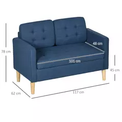 HOMCOM Modern Loveseat Sofa, Compact 2 Seater Sofa with Hidden Storage, 117cm Tufted Cotton Couch with Wood Legs, Blue - 3