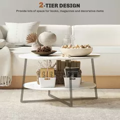 HOMCOM Two-Tier Marble-Effect Coffee Table - White/Black - 4