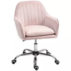 HOMCOM Velvet-Feel Tub Office Chair, with Seat Cushion - Pink - 1