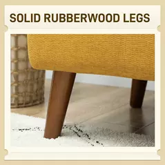 HOMCOM Velvet Feel Fabric 2 Seater Sofa, Small Sofa Loveseat with 21cm Thick Padding and Wood Legs, Yellow - 5