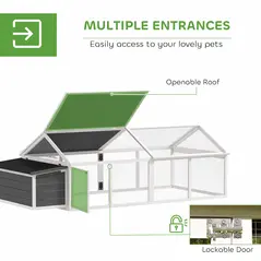 PawHut Wooden Chicken Coop with Nesting Box, Openable Roof, for 4-8 Chickens, White - 5