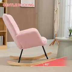 HOMCOM Soft Fleecey Rocking Wingback Chair - Pink - 4