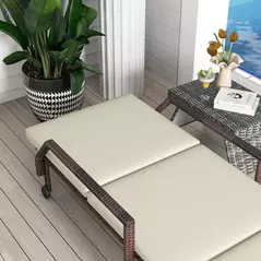 Outsunny Outdoor PE Rattan Sun Lounger Set of 2, Wicker Chaise Recliner Garden Chair with 5-Level Adjustable Backrest and 2 Wheels, Cream White - 8