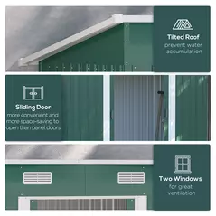 Outsunny 7 x 4ft Outdoor Storage Shed with Foundation Kit, Lean to Metal Garden Shed for Log, Rubbish Bin, Tool, Lawnmower, Bike, Patio and Lawn Use, Green - 6