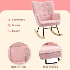 HOMCOM Soft Fleecey Rocking Wingback Chair - Pink - 5
