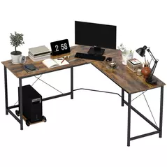 HOMCOM L-Shaped Desk, Gaming Desk, 150 x 150 x 75 cm, Corner Computer Desk for Study, Home Office, Bedroom, Rustic Brown - 1