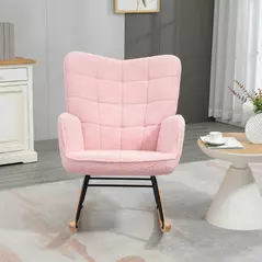 HOMCOM Soft Fleecey Rocking Wingback Chair - Pink - 7