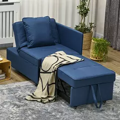 HOMCOM 3-In-1 Single Sofa Bed with Thick Padded Seat & 5-position Adjustable Back for Living Room, Bedroom, Blue - 7