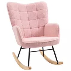 HOMCOM Soft Fleecey Rocking Wingback Chair - Pink - 1
