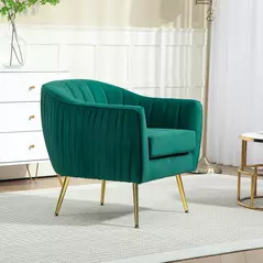 HOMCOM Velvet-Feel Shell Back Accent Chair - Green - 8
