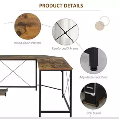HOMCOM L-Shaped Desk, Gaming Desk, 150 x 150 x 75 cm, Corner Computer Desk for Study, Home Office, Bedroom, Rustic Brown - 6