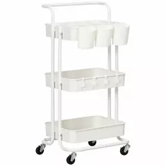 HOMCOM Three-Tier Home Trolley, with Handle and Wheels - White - 1
