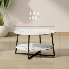 HOMCOM Two-Tier Marble-Effect Coffee Table - White/Black - 3