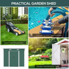 Outsunny 7 x 4ft Outdoor Storage Shed with Foundation Kit, Lean to Metal Garden Shed for Log, Rubbish Bin, Tool, Lawnmower, Bike, Patio and Lawn Use, Green - 7