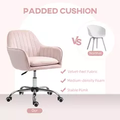 HOMCOM Velvet-Feel Tub Office Chair, with Seat Cushion - Pink - 4