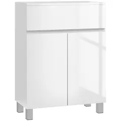 kleankin Freestanding Bathroom Cabinet, High Gloss Storage Cabinet with Doors and Adjustable Shelf, 60 x 30 x 80 cm, White - 1