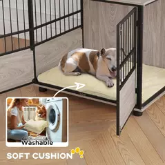 PawHut 80cm Furniture Style Dog Crate Dog Cage End Table Indoor with 3 Doors Soft Washable Cushion, for Medium Sized Dogs - 5