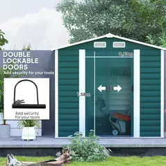 Outsunny 7 x 4ft Garden Shed, Easy to Assemble, Upgraded Galvanised Steel Frame with Foundation Kit, Double Doors with Lock, Outdoor Metal Shed with Vents and Gloves, Garden Storage Shed, Green - 5