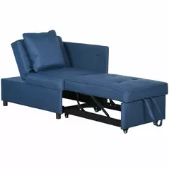 HOMCOM 3-In-1 Single Sofa Bed with Thick Padded Seat & 5-position Adjustable Back for Living Room, Bedroom, Blue - 1
