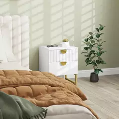 HOMCOM Elegant Two-Drawer Bedside Table - White - 2